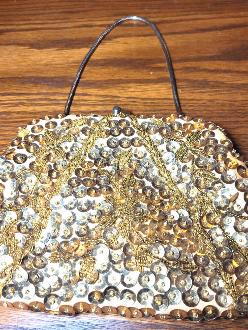 1960s Goldco Gold Beaded and Sequined Evening Clutch Purse Made in Hong Kong Coc